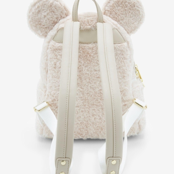 Loungefly Cream Furry Backpack with White Bow - Picture 3 of 4